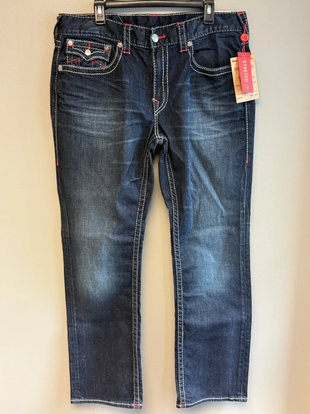 True Religion Ricky Straight Big T Jeans 38x33 NWT Dark Wash